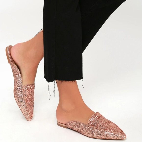 Lulus Shoes - Lulu's Joelle Gold glitter loafer slides Shoes
